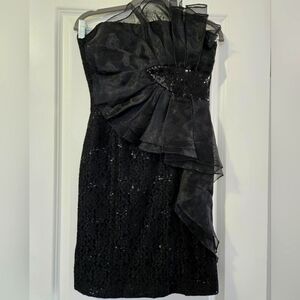 Small Black Le Chateau Lace Sequin Strapless Mini Dress